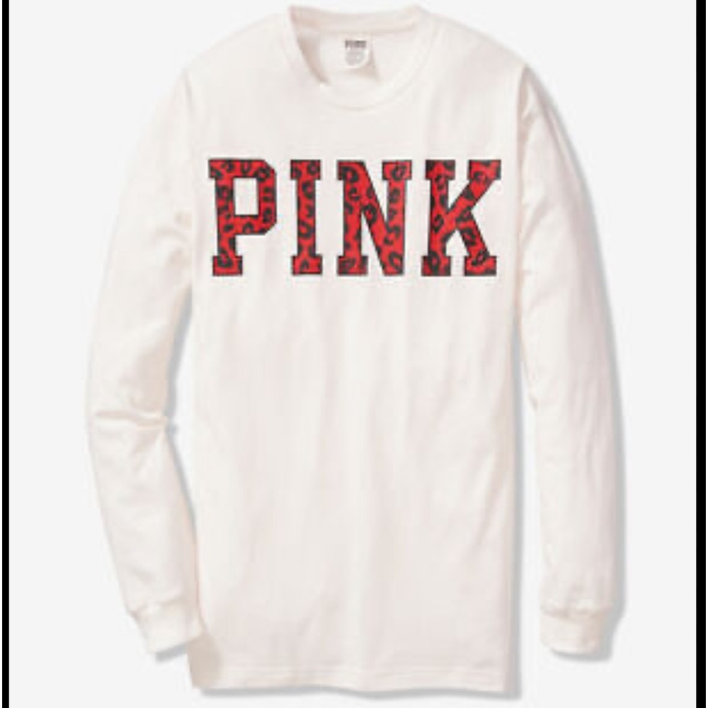 Victorias Secret PINK Oversized Long Sleeve Campus Tee Top Pullover Crew Neck XS